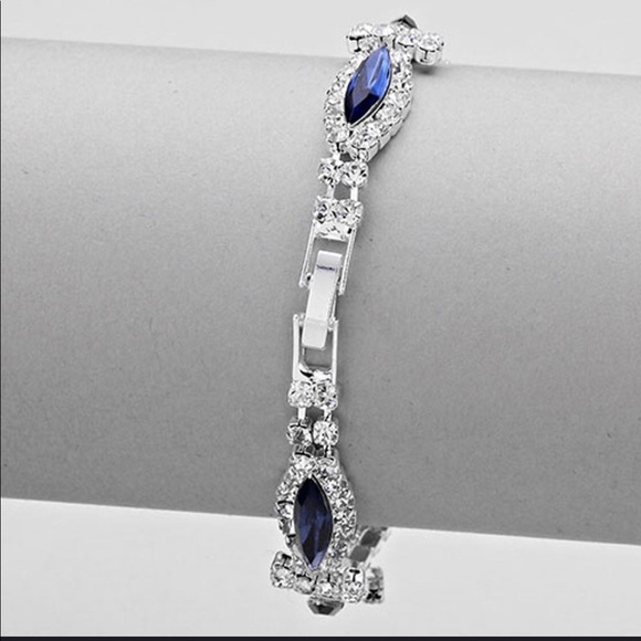Marquis Shaped Montana Sapphire Blue Austrian Crystal Bracelet-Boutique - Picture 3 of 3